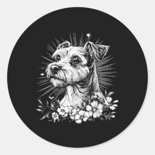 Pegatina Redonda Tatuaje estilo retro de Fox Terrier Dog Lover