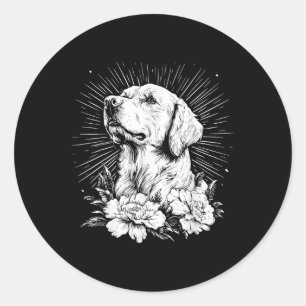 Pegatina Redonda Tatuaje estilo retro de Golden Retriever Dog Lover