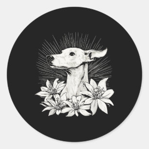 Pegatina Redonda Tatuaje estilo retro de Greyhound Dog Lover