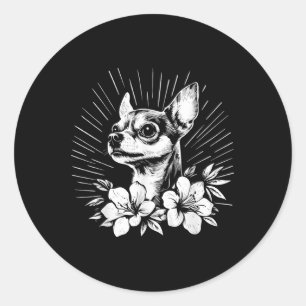Pegatina Redonda Tatuaje estilo retro de los amantes del perro de C