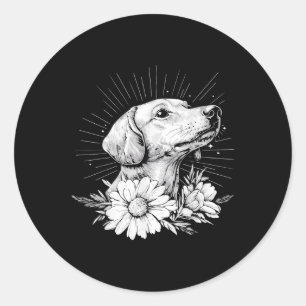 Pegatina Redonda Tatuaje estilo retro de los amantes del perro de D