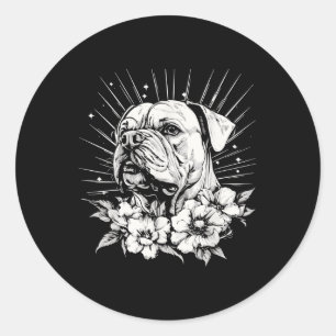 Pegatina Redonda Tatuaje estilo retro de perro de bulldog