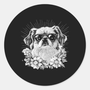 Pegatina Redonda Tatuaje estilo retro de Perro pekinés _1