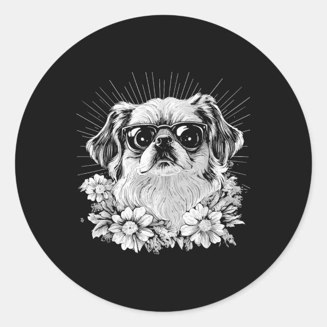 Pegatina Redonda Tatuaje estilo retro de Perro pekinés _1 (Anverso)