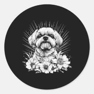 Pegatina Redonda Tatuaje estilo retro Shih Tzu Perg Lover _1