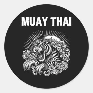 Pegatina Redonda Tatuaje Lenguaje Muay Thai Rugido de Tigre Kickbox