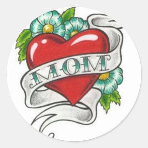 Pegatina Redonda Tatuaje retro de la mamá