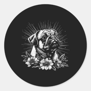 Pegatina Redonda Tatuaje Retro Estilo Pug Lover Perro