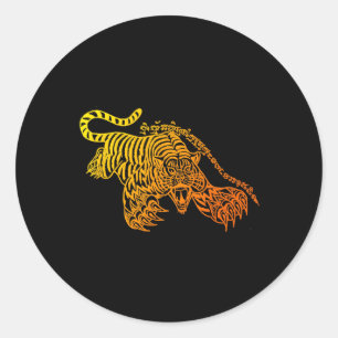 Pegatina Redonda Tatuaje Sak Yant Muay Thai Bravo Tigre Kickboxing