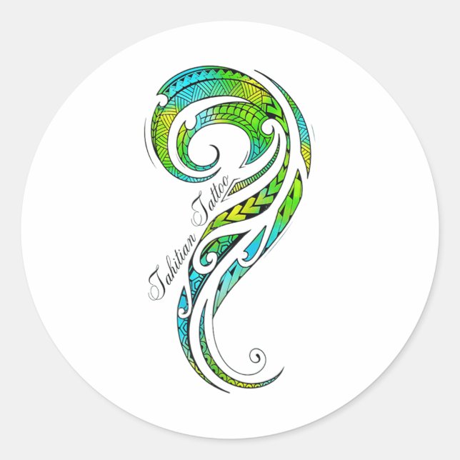 Pegatina Redonda Tatuaje tahitiano - Gráfico de tatuajes hawaianos  (Anverso)