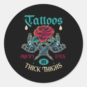 Pegatina Redonda Tatuajes Bonitos Ojos Y Lentes Gruesas Para Un Tat
