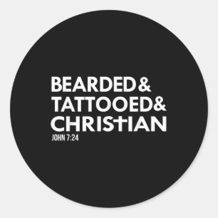 Pegatina Redonda Tatuajes de barba satinado cristiano graciosos
