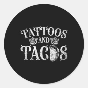 Pegatina Redonda Tatuajes De Comida Mexicana Tintada Y Tacos Tatuto
