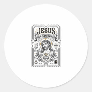 Pegatina Redonda Tatuajes de Jesús Flash Cristiano Tatuajes de Jesú