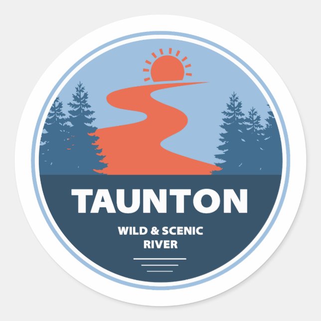 Pegatina Redonda Taunton Wild And Scenic River Massachusetts (Anverso)