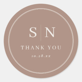 Pegatina Redonda Taupe Minimal and Chic | Wedding Initial