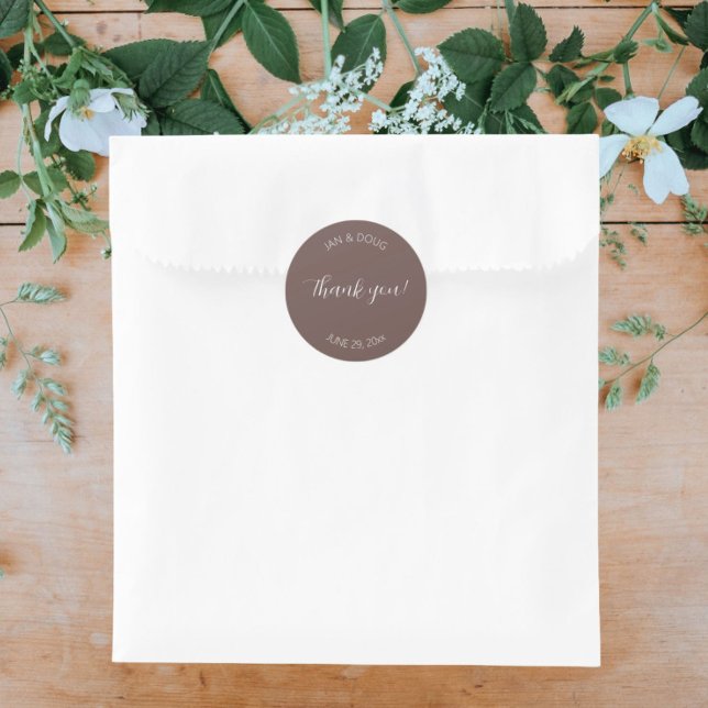 Pegatina Redonda Taupe Stylized Boda Gracias (In Situ Wedding)