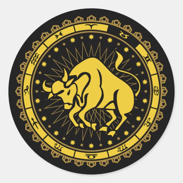 Pegatina Redonda Tauro - Rótulo Zodiaco - Símbolo - Horóscopo (Anverso)