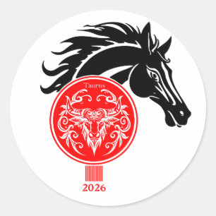 Pegatina Redonda Tauro x año del caballo 2026