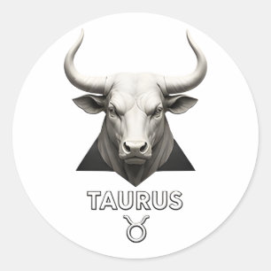Pegatina Redonda Tauro Zodíaco Toro Clásico Astrología Blanco Negro