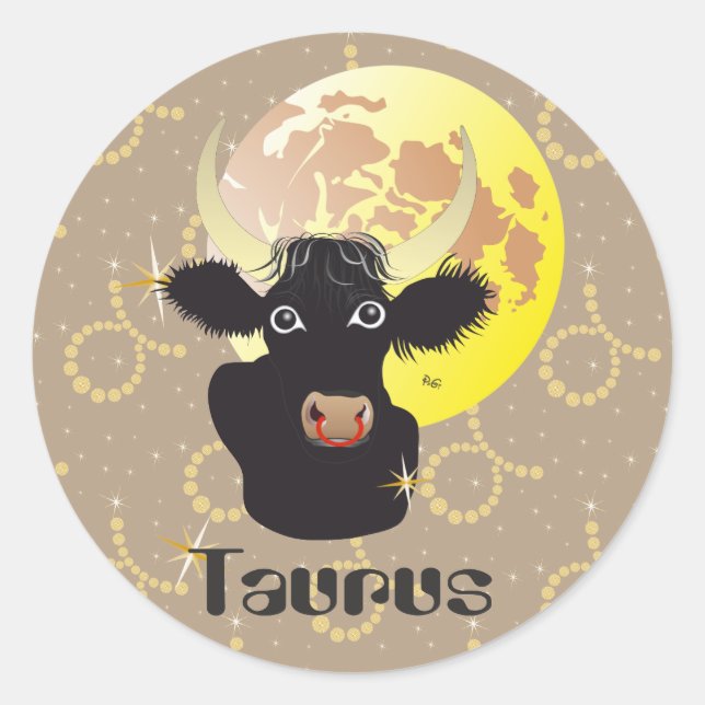 Pegatina Redonda Taurus el abril 21 to May de 20 bordadores (Anverso)