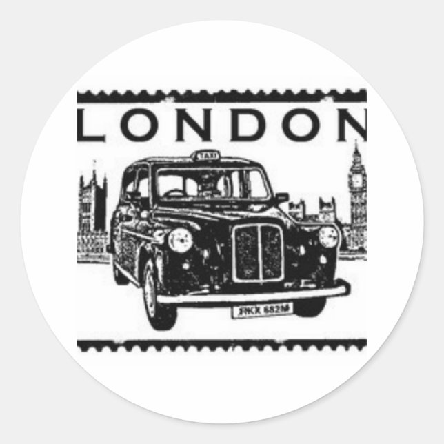 Pegatina Redonda Taxi de Londres (Anverso)