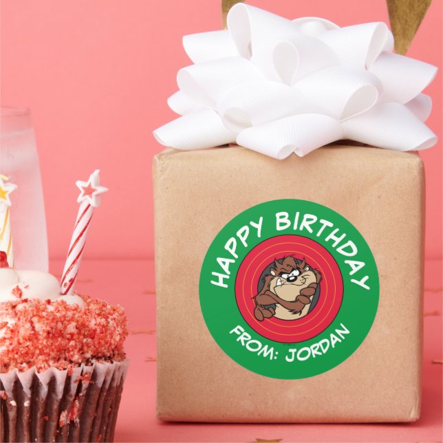 Pegatina Redonda TAZ™ a través de LOONEY TUNES™ Circle | Cumpleaños (Fiesta)