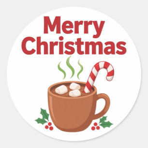 Pegatina Redonda Taza de cacao Navideño Feliz