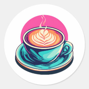 Pegatina Redonda taza de café capuchino