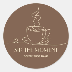 Pegatina Redonda Taza de café con arte de línea personalizada Cafet