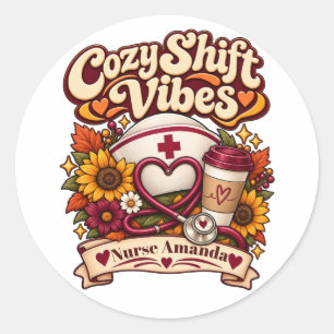 Pegatina Redonda Taza de café retro con nombre personalizado para e