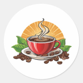 Pegatina Redonda Taza de café roja