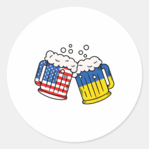 Pegatina Redonda Taza de cerveza de la bandera estadounidense de Uc