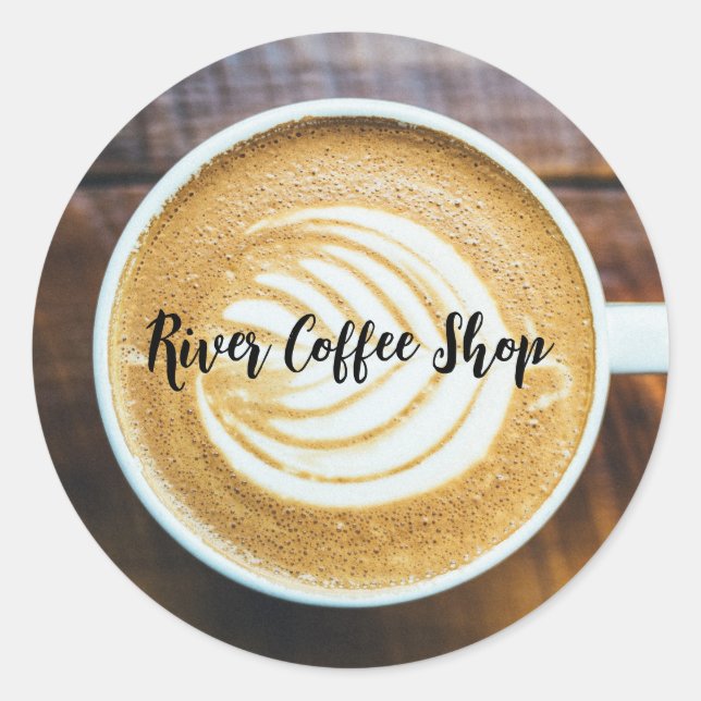 Pegatina Redonda Taza de espuma de forma de latte de café con nombr (Anverso)