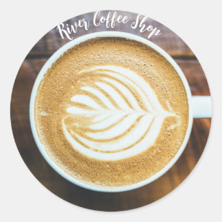 Pegatina Redonda Taza de espuma de forma de latte de café con nombr