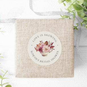 Pegatina Redonda Taza de té floral de otoño Favor de té de la ducha