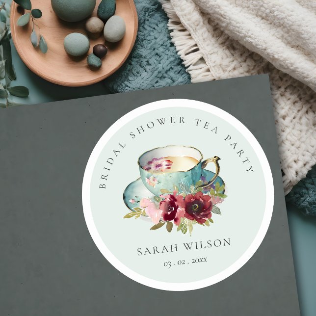 Pegatina Redonda Taza de té floral dorada y azul verdoso Fiesta de  (Subido por el creador)