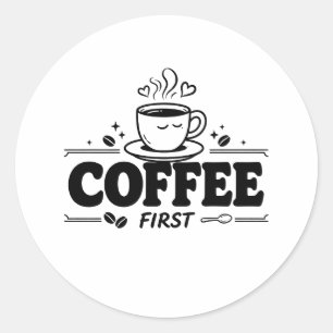 Pegatina Redonda Taza De Viaje Sonriente Lindo Primero Café Negrita