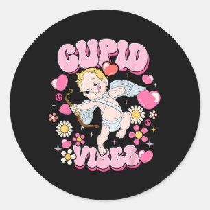 Pegatina Redonda Taza Groovy San Valentín Vibraciones de Cupido Fel