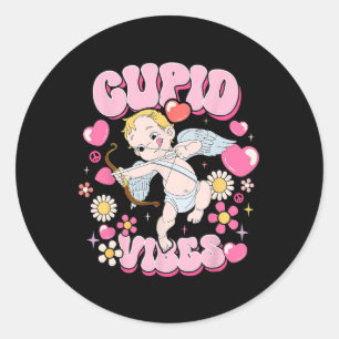 Pegatina Redonda Taza Groovy San Valentín Vibraciones de Cupido Fel