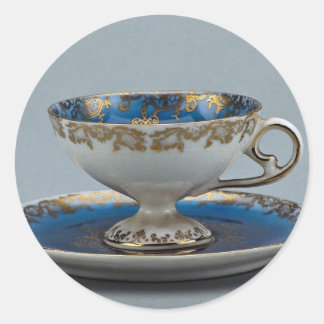 Pegatina Redonda Taza y platillo con diseños coloridos