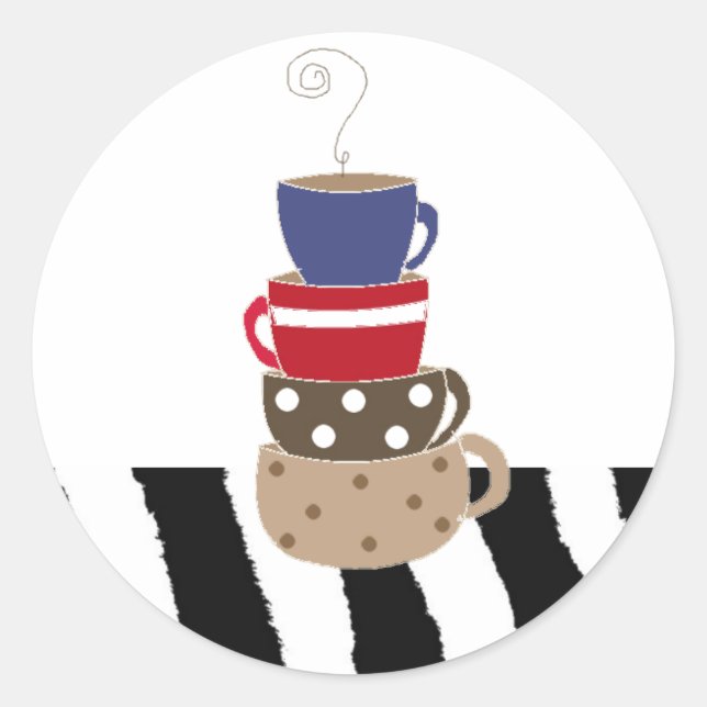 Pegatina Redonda Tazas de café apiladas (Anverso)