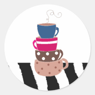 Pegatina Redonda Tazas de café apiladas