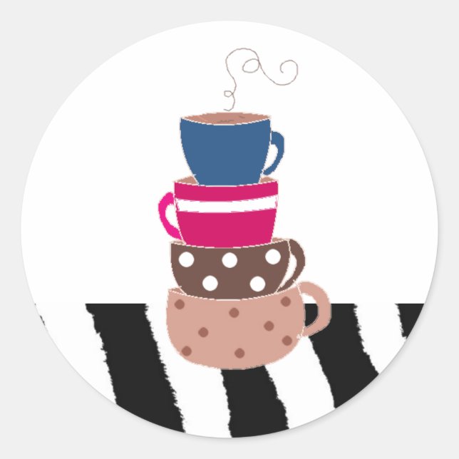 Pegatina Redonda Tazas de café apiladas (Anverso)