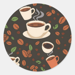 Pegatina Redonda Tazas de café Granos Mañana Patrón
