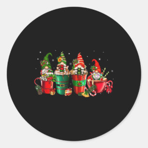 Pegatina Redonda Tazas De Café Navideñas Gnomos Bebida Latte Outfit