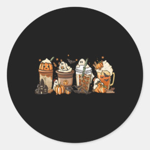 Pegatina Redonda Tazas de especias de calabaza latte otoño café fan