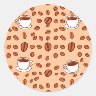 Pegatina Redonda Tazas de Granos de Café Patrón Acogedor