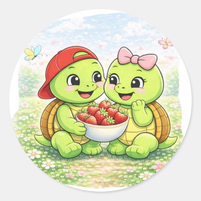 Pegatina Redonda Tazón de Fresa (Anverso)