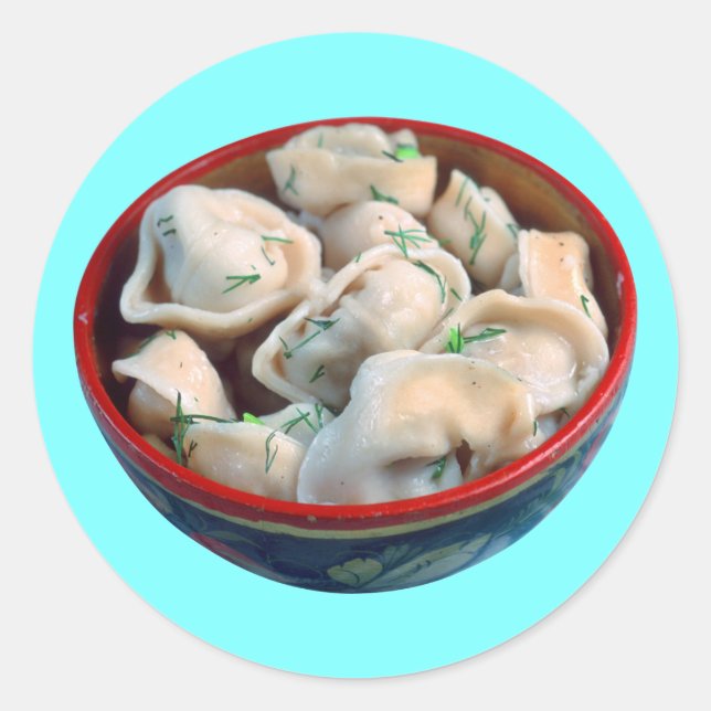 Pegatina Redonda Tazón de Pelmeni (Anverso)